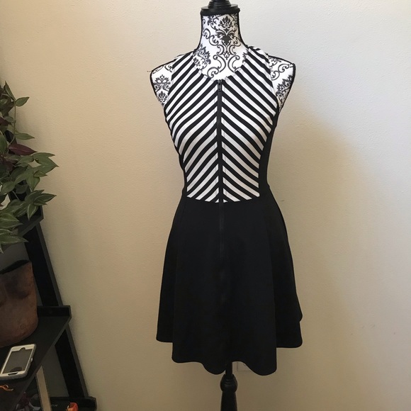aqua black and white dress